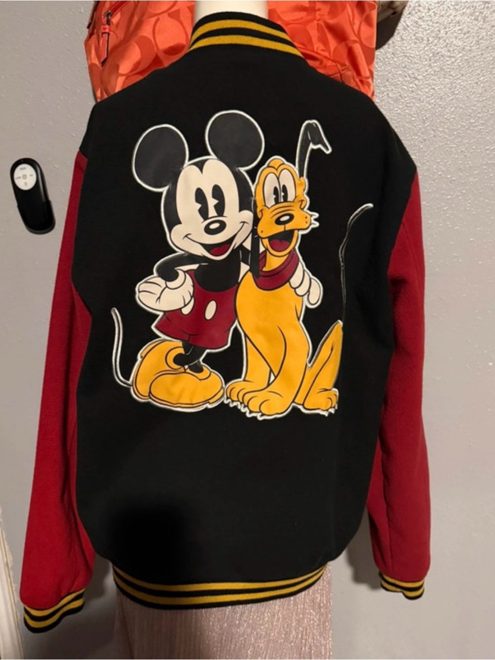 Disney Mickey & Pluto Two-Tone Varsity Jacket - Black & Red